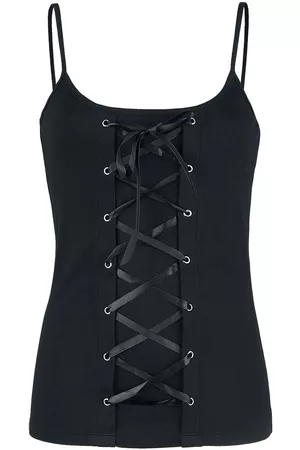 Gothicana Top - Black Top with Lacing and Thin Straps - S till XXL - Damer