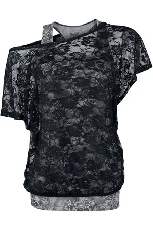 EMP T-shirt - Grey Top with Black Lace Shirt - S till 4XL - Damer