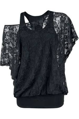 Gothicana T-shirt - 2 in 1 Lace Shirt - S till 3XL - Damer