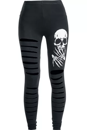 Banned Alternative Leggings - Slashed Skull - S till XL - Damer