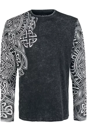 EMP Langærmet - Black Long-Sleeve Shirt with Wash and Print - M till 3XL - Herrer