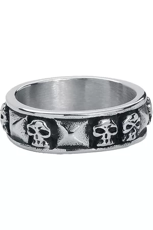 etNox hard and heavy Ring - Skulls and Rivets - Herrer