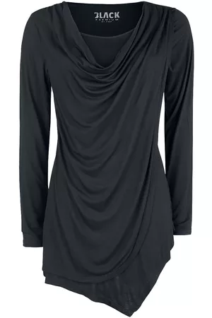 EMP Langærmet - Black Long-Sleeve Shirt with Waterfall Neckline - S till 3XL - Damer