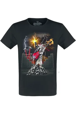 Goodie Two Sleeves Fun T-shirt - Heavy Metal Cat - S till 4XL - Herrer