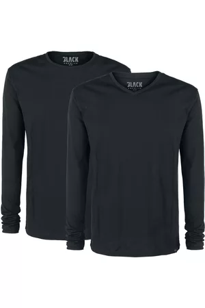 EMP Langærmet - Double Pack Black Long-Sleeve Tops with Crew Neck and V Neck - S till 5XL - Herrer