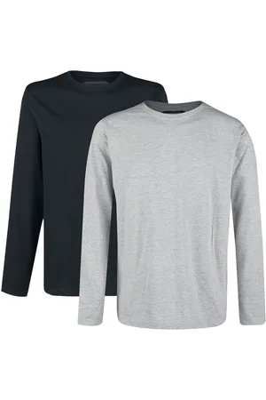 RED by EMP Langærmet - Double Pack Long-Sleeve Tops Grey and Black with Crew Neck - S till M - Herrer