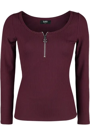 EMP Langærmet - Burgundy Long-Sleeve Shirt with Zip at Neckline - S till 3XL - Damer