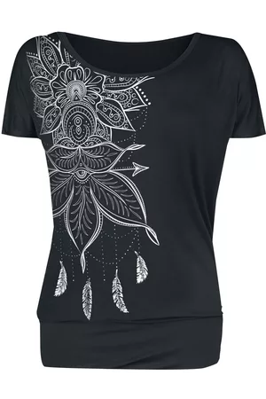 Gothicana T-shirt - Black T-shirt with Print and Round Neckline - S - Damer