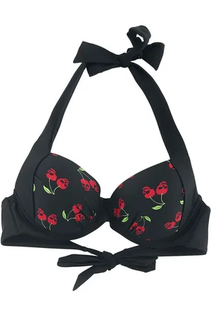 Rock Rebel Bikinitop - Black Bikini Top with Rockabilly Print - S till XXL - Damer