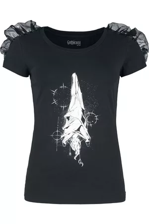 Gothicana T-shirt - T-shirt gathered detail and mystical print - S till L - Damer