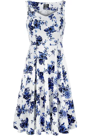 H&R London Mellemlang kjole - Blue Rosaceae Swing Dress - S till 3XL - Damer