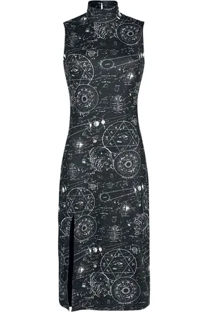Jawbreaker Mellemlang kjole - Alchemy Cat Print Midi Cut Out - S till XXL - Damer