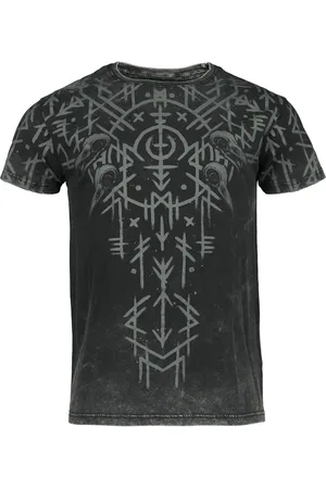 EMP T-shirt - Black Washed T-Shirt With Runes And Skulls - M till XXL - Herrer