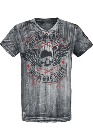 Rock Rebel T-shirt - Grey T-shirt with V-Neckline and Side Print - M till 5XL - Herrer