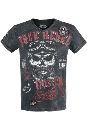 Rock Rebel T-shirt - Black T-shirt with V-Neckline and Print - S till 5XL - Herrer