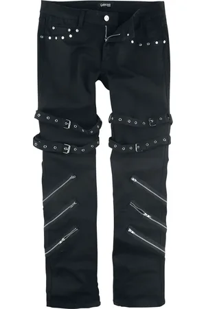 Gothicana Jeans - Jared - Black Jeans with Buckles, Zips and Studs - W30L32 till W40L34 - Herrer