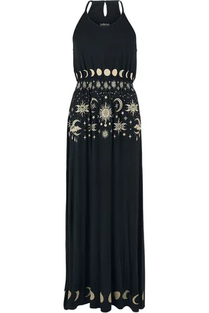 Gothicana Lang kjole - Maxi-Dress with Sun, Moon and Stars Print - S till XXL - Damer