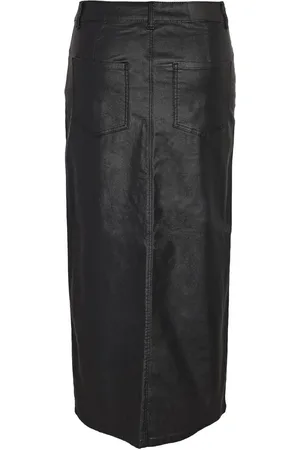 Noisy May Mellemlang nederdel - NMKath NW slit long skirt coated BL NOOS - XS till L - Damer