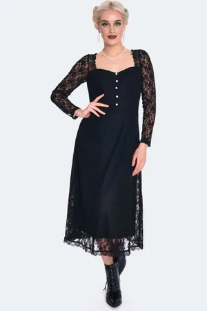 Voodoo Vixen Mellemlang kjole - Vintage Style Lace Midi Dress - XS till XL - Damer