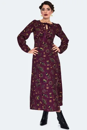 Voodoo Vixen Lang kjole - Mystical Print Midi Dress - XS till L - Damer