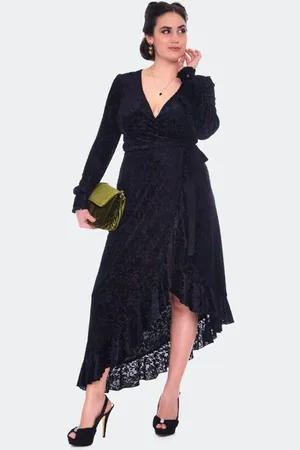 Voodoo Vixen Mellemlang kjole - Devore Long Sleeve Wrap Dress - XS till M - Damer