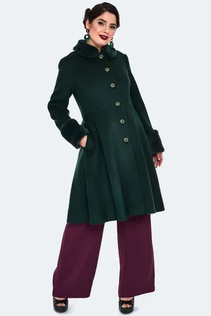 Voodoo Vixen Frakker - Faux Fur Trim Flare Coat - XS till XXL - Damer