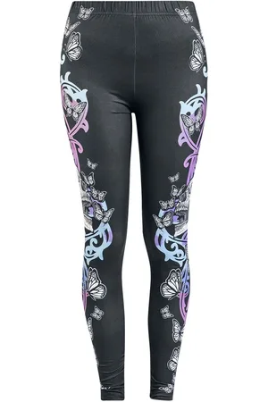 Full Volume Leggings - Leggings With Skull And Butterfly Print - S till XL - Damer