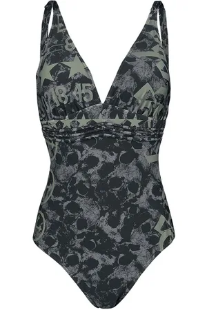 Rock Rebel Badedragt - Black Swimsuit with Skull Pattern and Prints - S till XXL - Damer