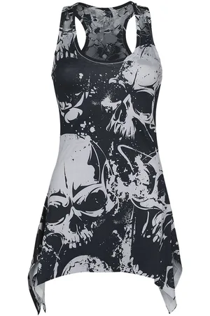 Heartless Top - Skull Pattern Lace Panel Vest - S till XXL - Damer