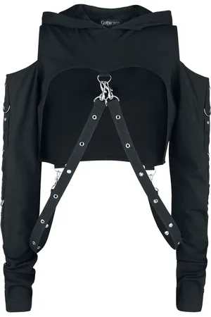 Gothicana Hættetrøje - Cropped Hoodie with Straps - S till XXL - Damer