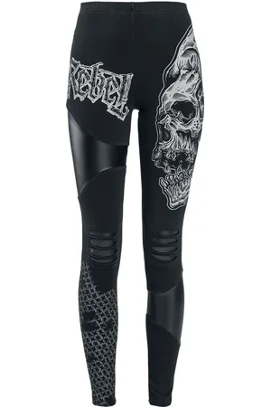 Rock Rebel Leggings - Rock-Style Leggings with Prints, Cut-Outs and Faux-Leather Inserts - S till 5XL - Damer