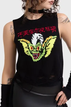 Killstar Top - Gremlins - Stripe Distressed Knit Vest - XS till XXL - Damer