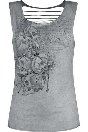 EMP Top - Grey Top with Cut-Outs and Print - S till 3XL - Damer