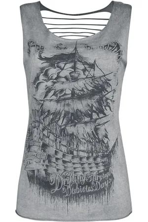 EMP Top - Grey Top with Cut-Outs and Print - S till 5XL - Damer