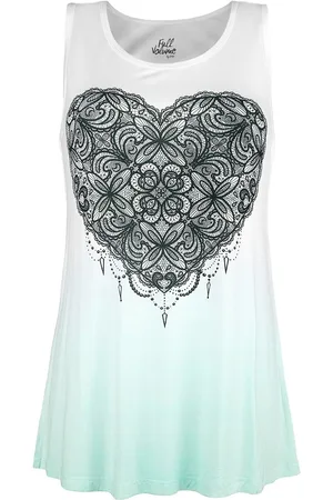 Full Volume Top - White Top with Colour-Gradient and Print - S till M - Damer