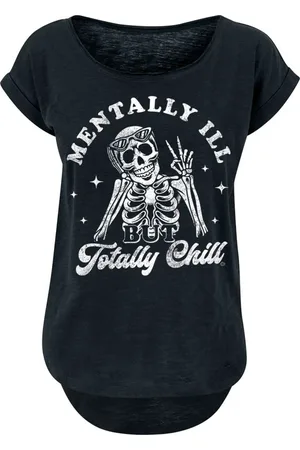 Goodie Two Sleeves Fun T-shirt - Mentally Ill But Totally Chill - S till XXL - Damer