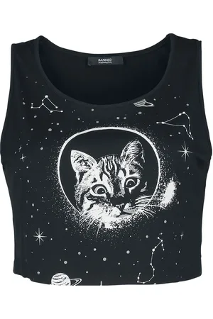 Banned Alternative Top - Space Kitty Cropped Top - XS till XXL - Damer