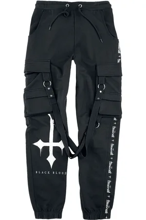 EMP Stofbukser - Comfy Fabric Trousers with Attached Pockets and Black Blood Prints - S till XXL - Herrer