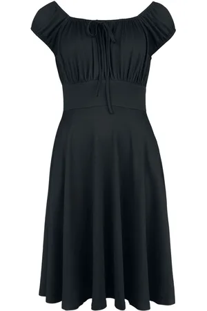 Voodoo Vixen Mellemlang kjole - Gathered Neckline Flare Dress - XS till 4XL - Damer