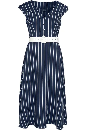 Voodoo Vixen Mellemlang kjole - Striped wide collar midi flare - XS till 4XL - Damer