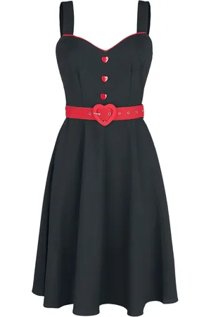 Voodoo Vixen Mellemlang kjole - Queen Heart Button Flare - XS till 4XL - Damer