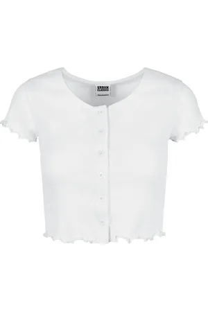 Urban classics T-shirt - Ladies Cropped Button-Up Rib Tee - XS till XL - Damer
