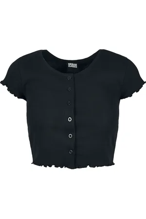 Urban classics T-shirt - Ladies Cropped Button-Up Rib Tee - XS till XL - Damer