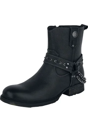 Rock Rebel Bikerstøvle - Black Biker Boots with Straps and Chains - EU45 - Herrer