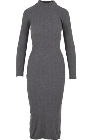 Urban classics Mellemlang kjole - Dame Rib Langærmet Mockneck Kjole - M - Damer