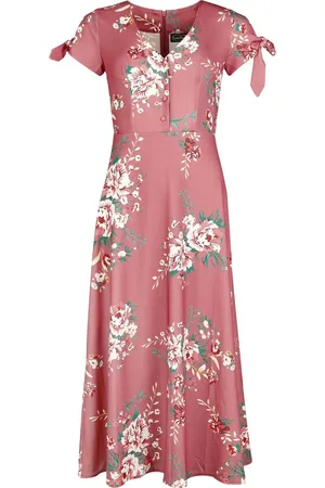 Voodoo Vixen Lang kjole - Floral Tie Aleeve Midi Kjole - XS till 4XL - Damer