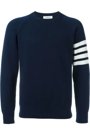 Thom Browne Marineblå kashmirtrøje med rund hals og 4-Bar-detalje