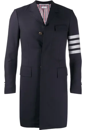 Thom Browne Marineblå frakke med 4-Bar-detalje og højt ærmegab