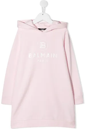 Balmain Kjole med logo-print og hætte