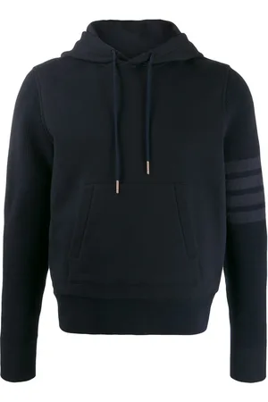 Thom Browne Klassisk marineblå pullover-hættetrøje med strop på ryggen og 4-Bar-detalje